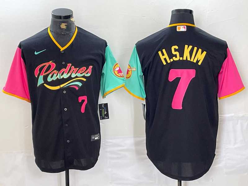 Mens San Diego Padres #7 Ha Seong Kim Number Black NEW 2023 City Connect Cool Base Stitched Jersey->san diego padres->MLB Jersey